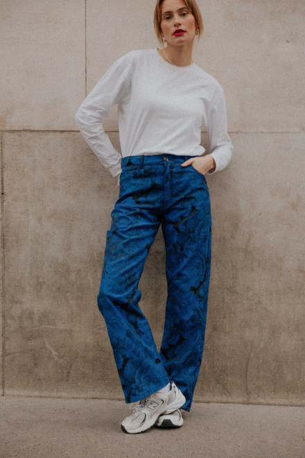 Pantalon Charlie Fleurs bleu Orta Pantalon Charlie Fleurs bleu Orta